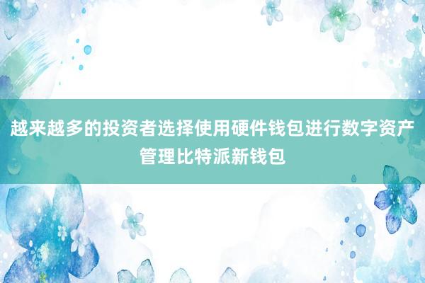 越来越多的投资者选择使用硬件钱包进行数字资产管理比特派新钱包